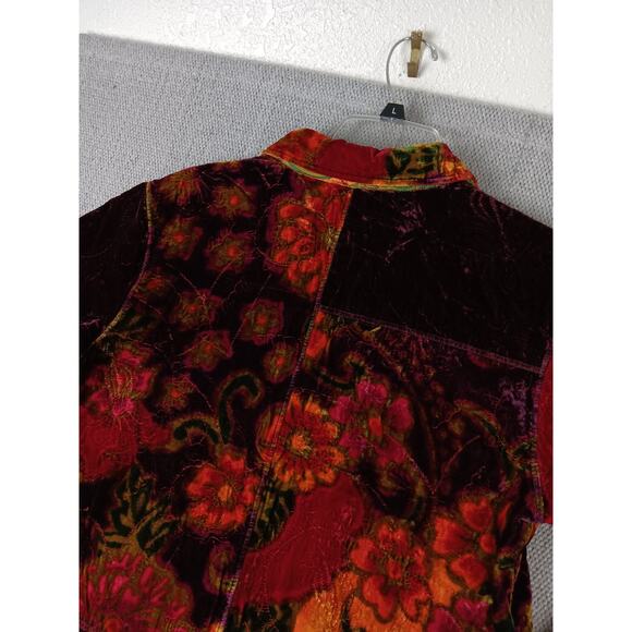 Chicos Fleece Jacket Womens 2 Large Purple/Red Floral Soft Silk Blend Luxury - Picture 8 of 14